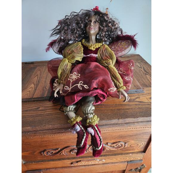 Vtg 90's Shelf Sitter Fairy Porcelain Doll W/Wings 12"T - Picture 8 of 8